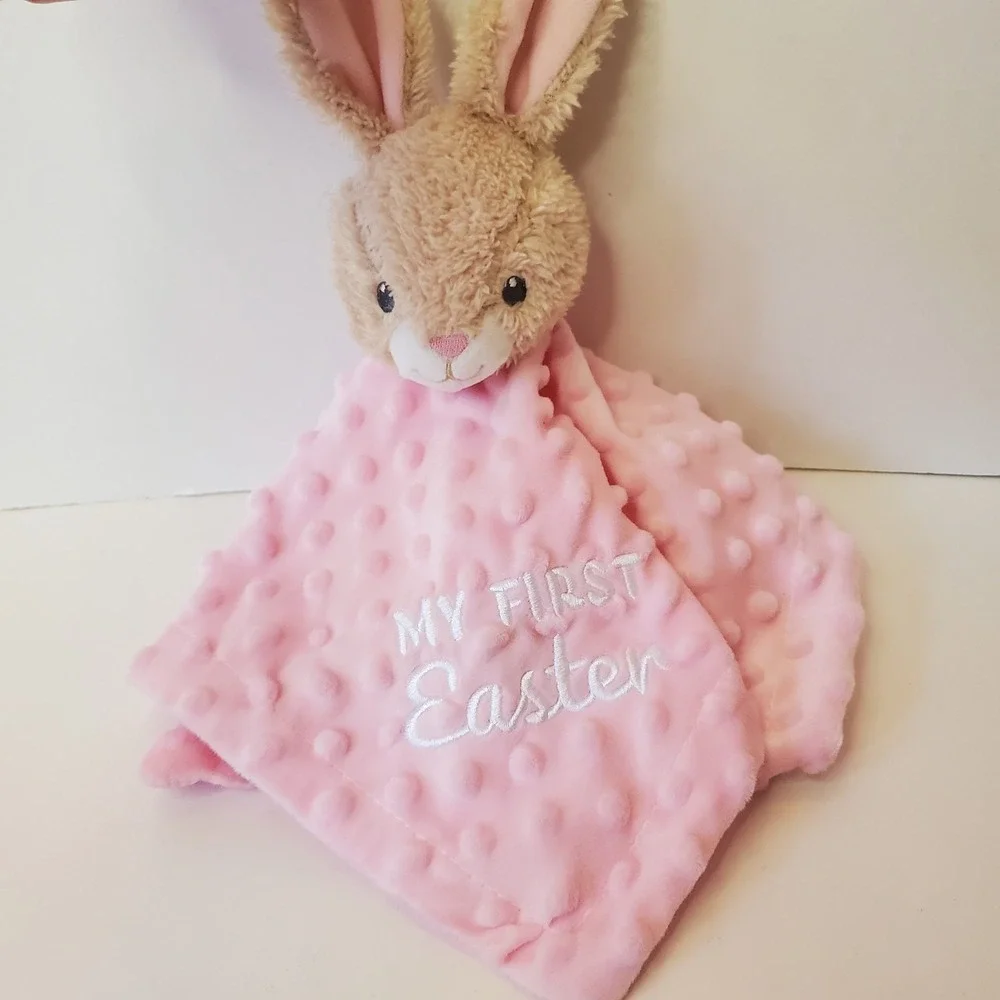 My First Easter Pink Bunny Rabbit‎ Rattle Lovey Plush Toy Minky Dot Dan Dee